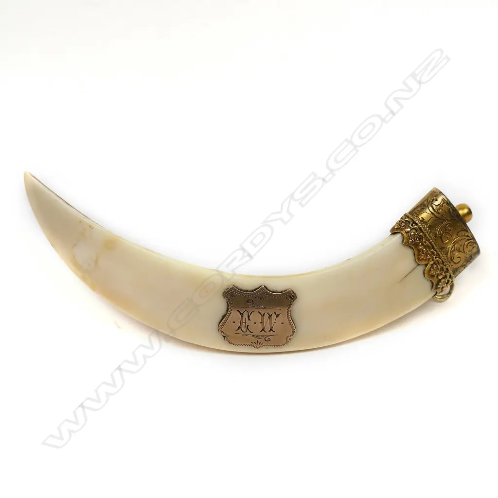 A. P. Buick 9ct gold mounted tusk brooch, Image 1++